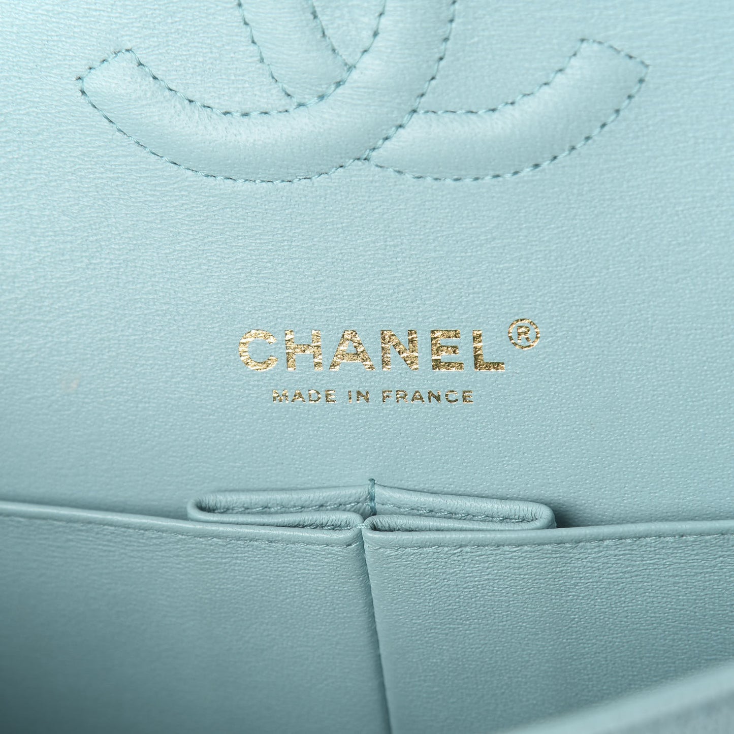 Caviar Quilted Medium Double Flap Light Blue