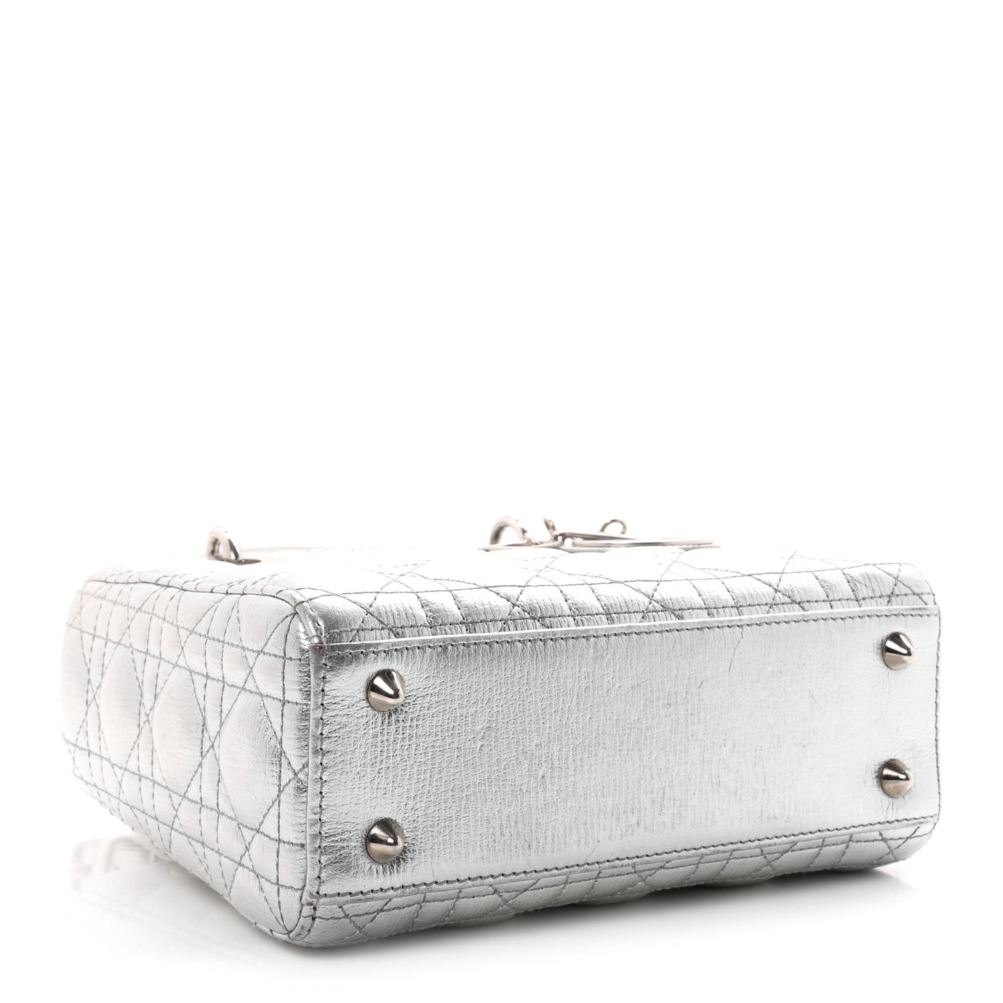 Metallic Grained Calfskin Cannage Small Lucky Badges My Lady Dior Silver