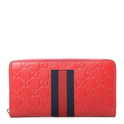 Gucci Guccissima Web Zip Around Wallet Red 1 of 7