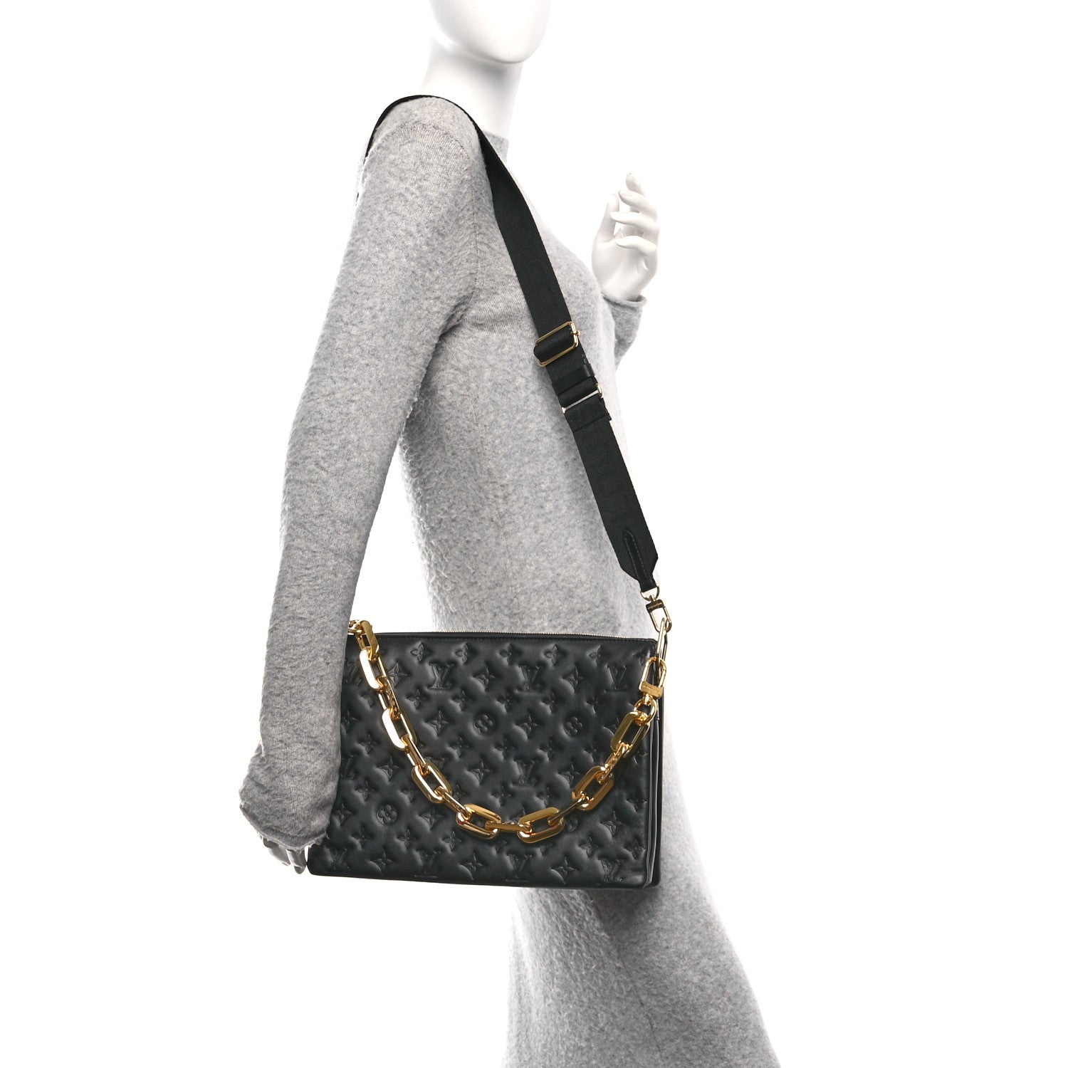Louis Vuitton Lambskin Embossed Monogram Coussin Black 2 of 13