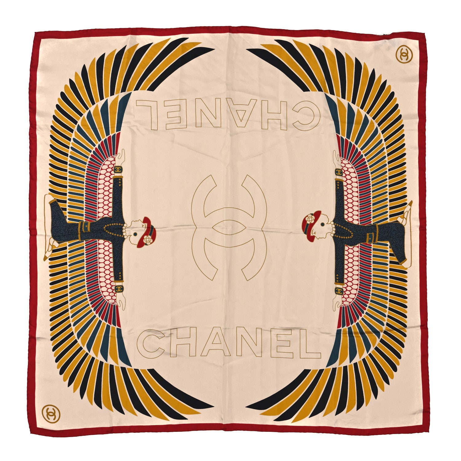 Chanel Silk Metiers D'Art Egypt Square Scarf Beige Red 1 of 3