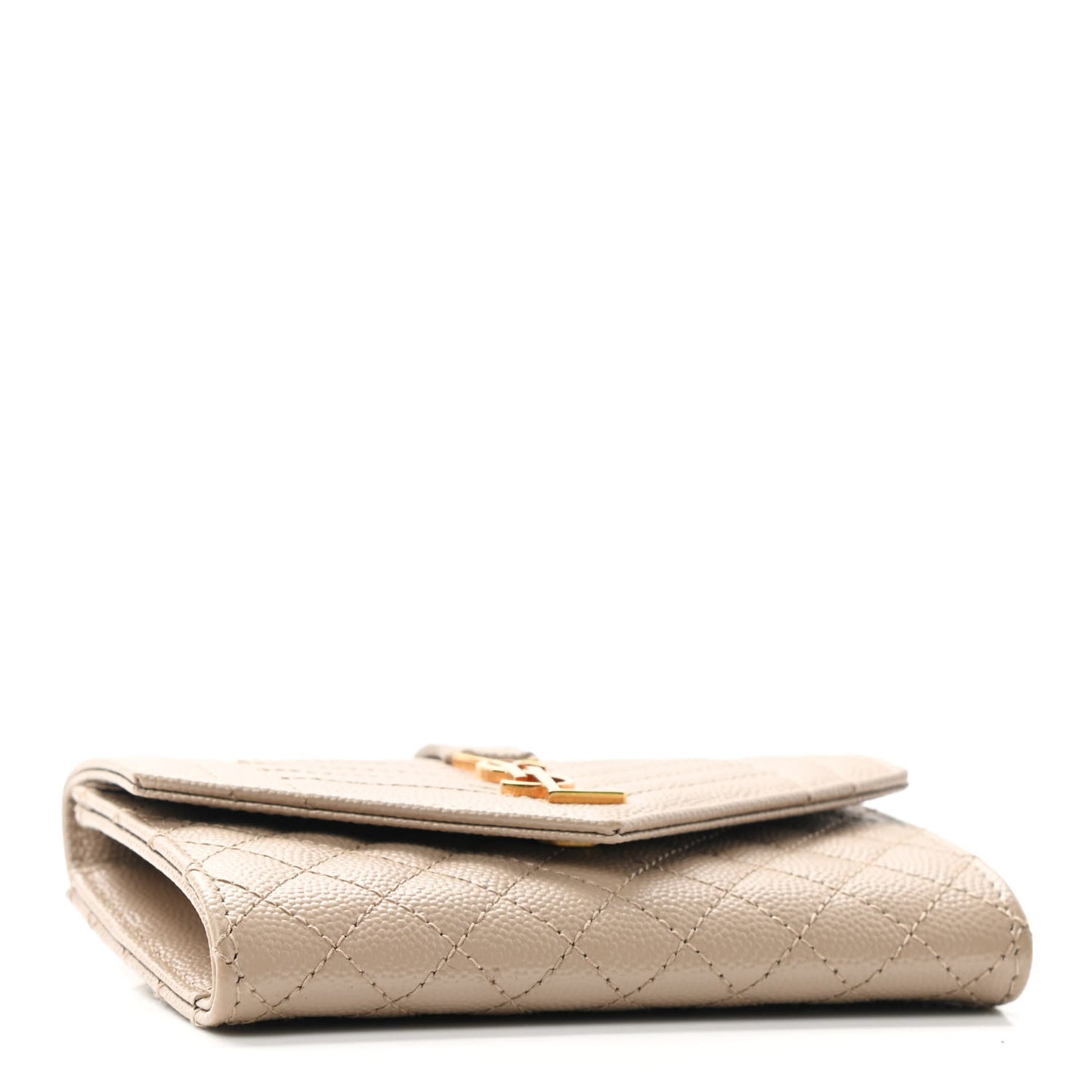 Grain De Poudre Textured Mixed Matelasse Triquilt Small Monogram Envelope Wallet Dark Beige