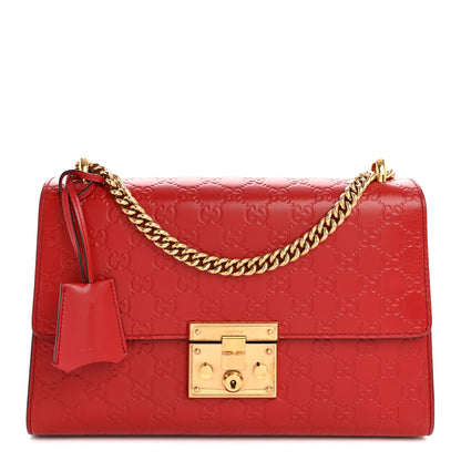 Gucci Guccissima Medium Padlock Shoulder Bag Hibiscus Red 1 of 12