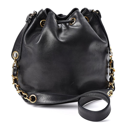 Chanel Lambskin CC Stitched Drawstring Bucket Bag Black 2 of 8