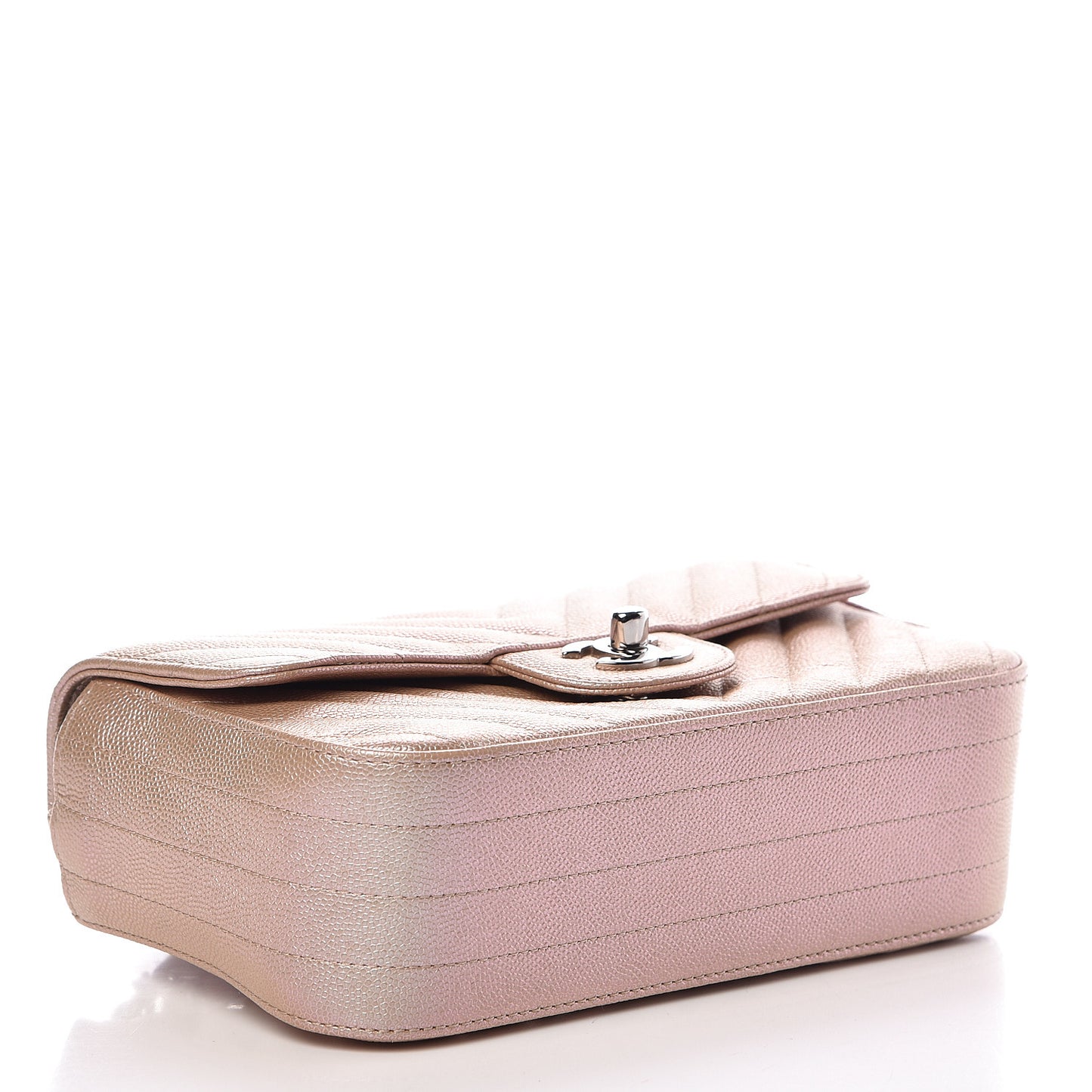 Iridescent Caviar Chevron Quilted Mini Rectangular Flap Light Gold