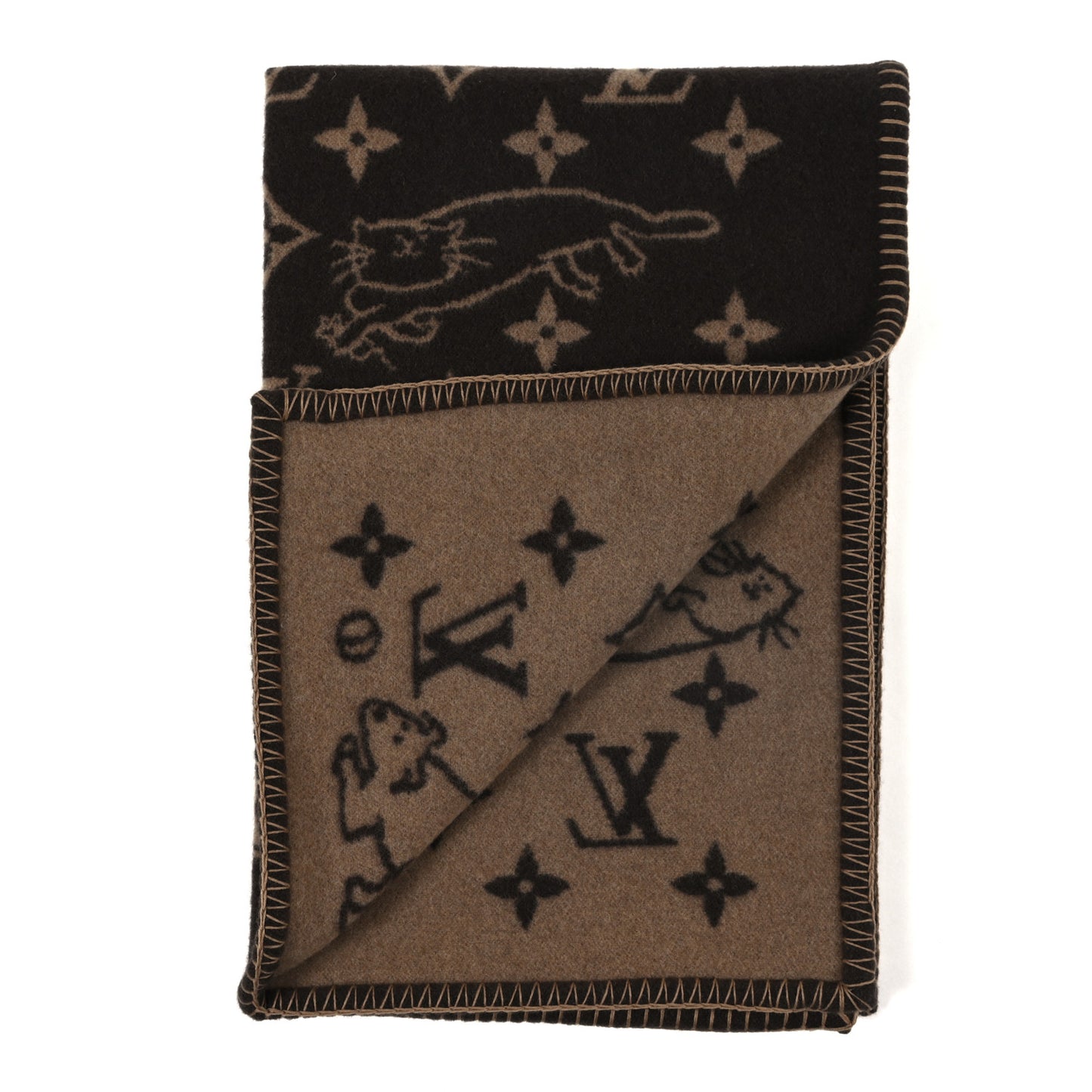 Wool Cashmere Catogram Small Blanket Brown