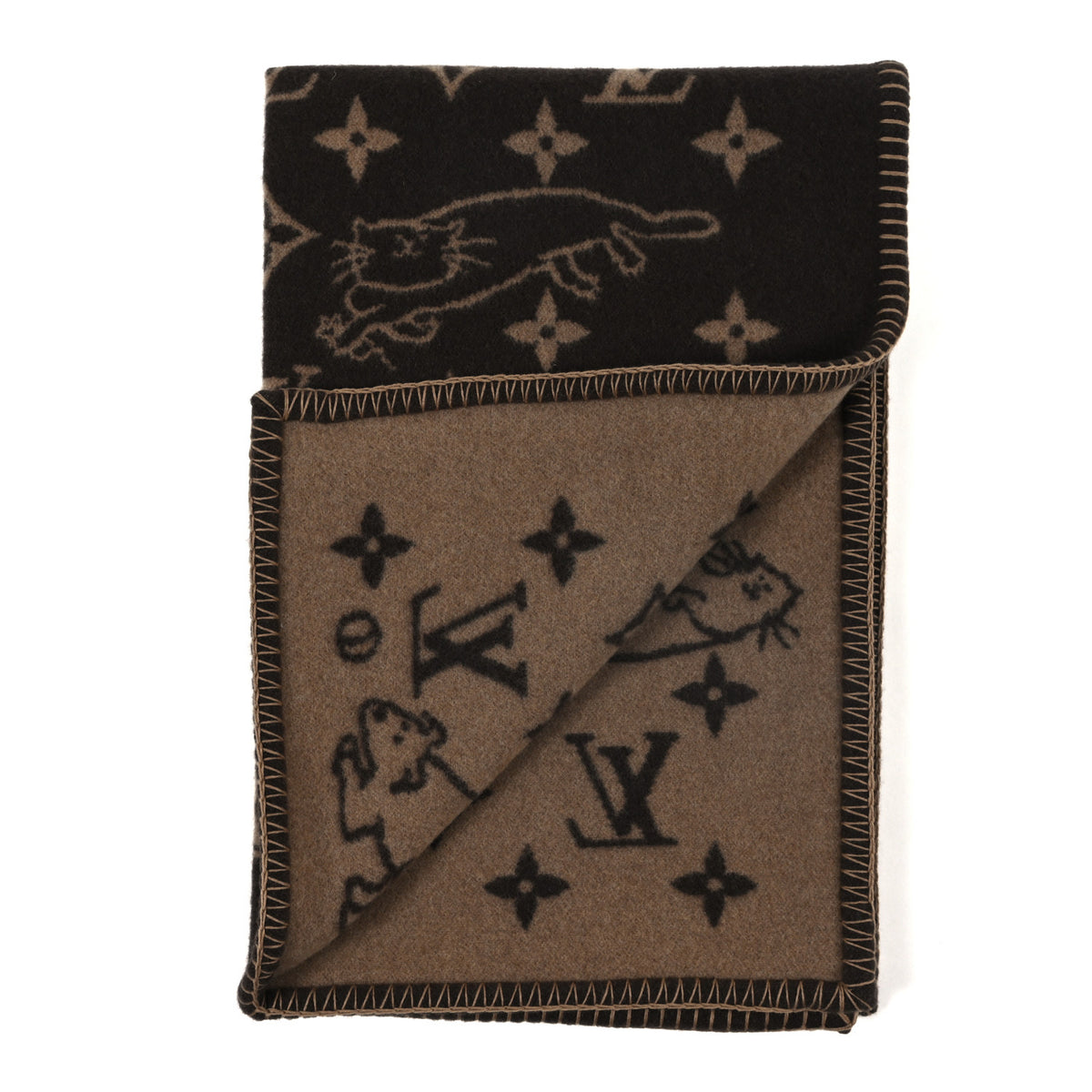 Louis Vuitton Wool Cashmere Catogram Small Blanket Brown 2 of 3