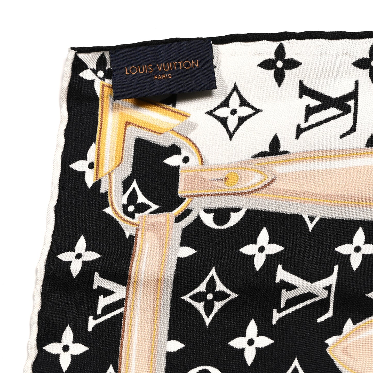 Silk Monogram Confidential Square 45 Scarf Black White