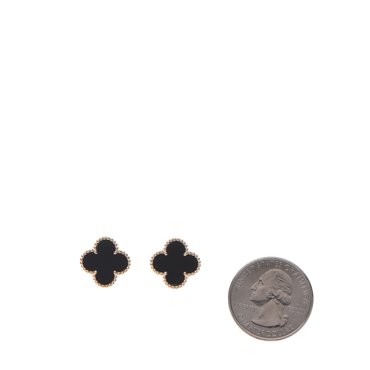 18K Yellow Gold Black Onyx Vintage Alhambra Earrings