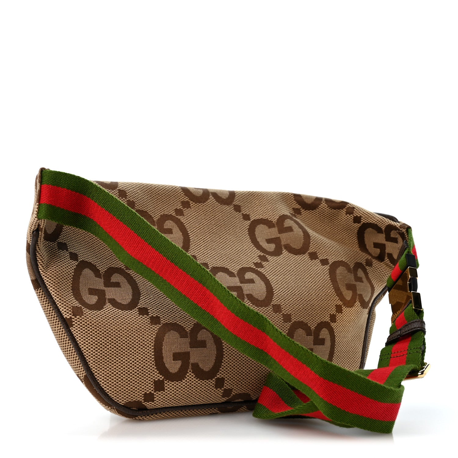 Gucci Monogram Jumbo GG Textured Dollar Calfskin Web Belt Bag Camel Ebony New Acero 3 of 11