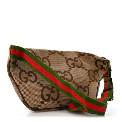 Gucci Monogram Jumbo GG Textured Dollar Calfskin Web Belt Bag Camel Ebony New Acero 3 of 11