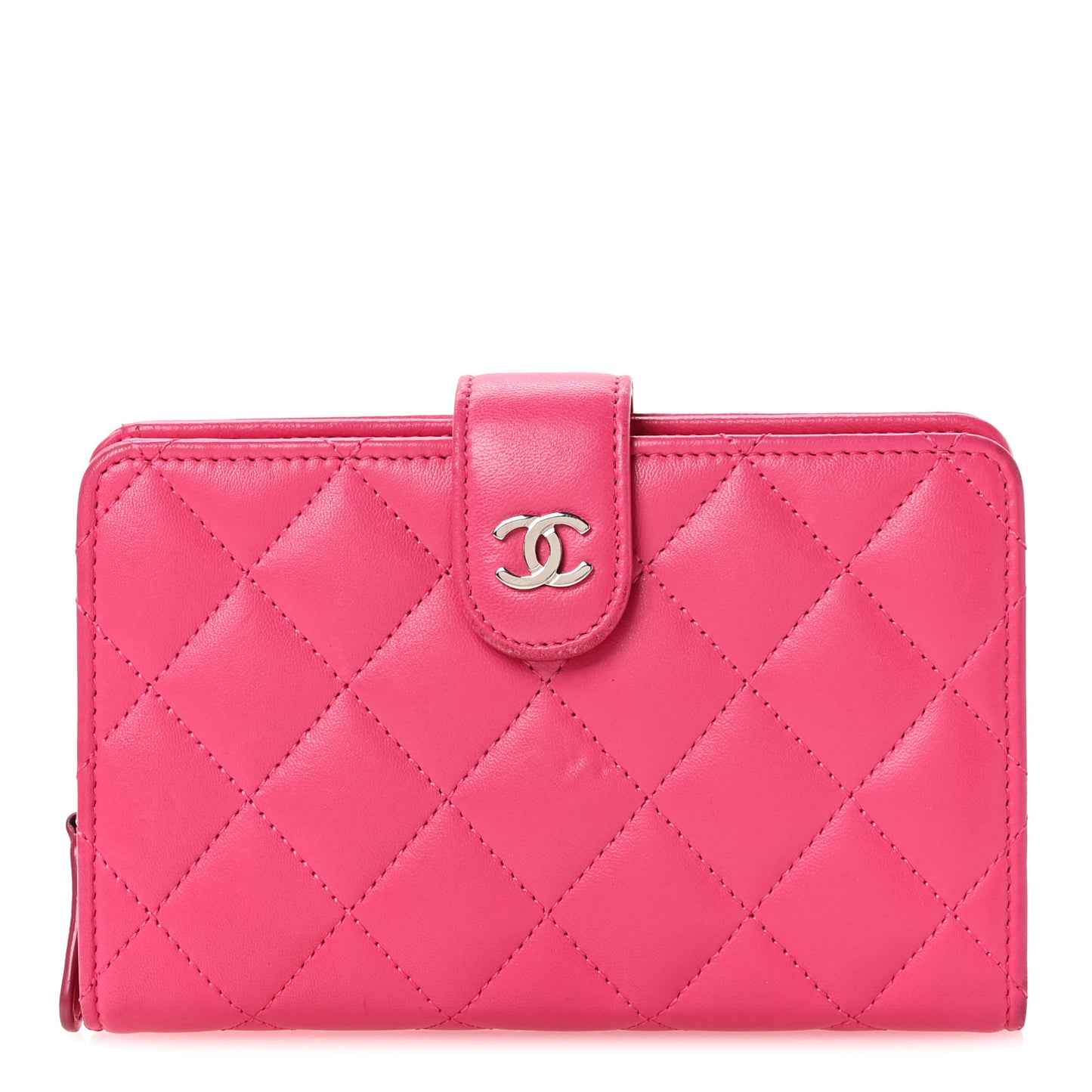 Lambskin Quilted CC French Wallet Dark Pink