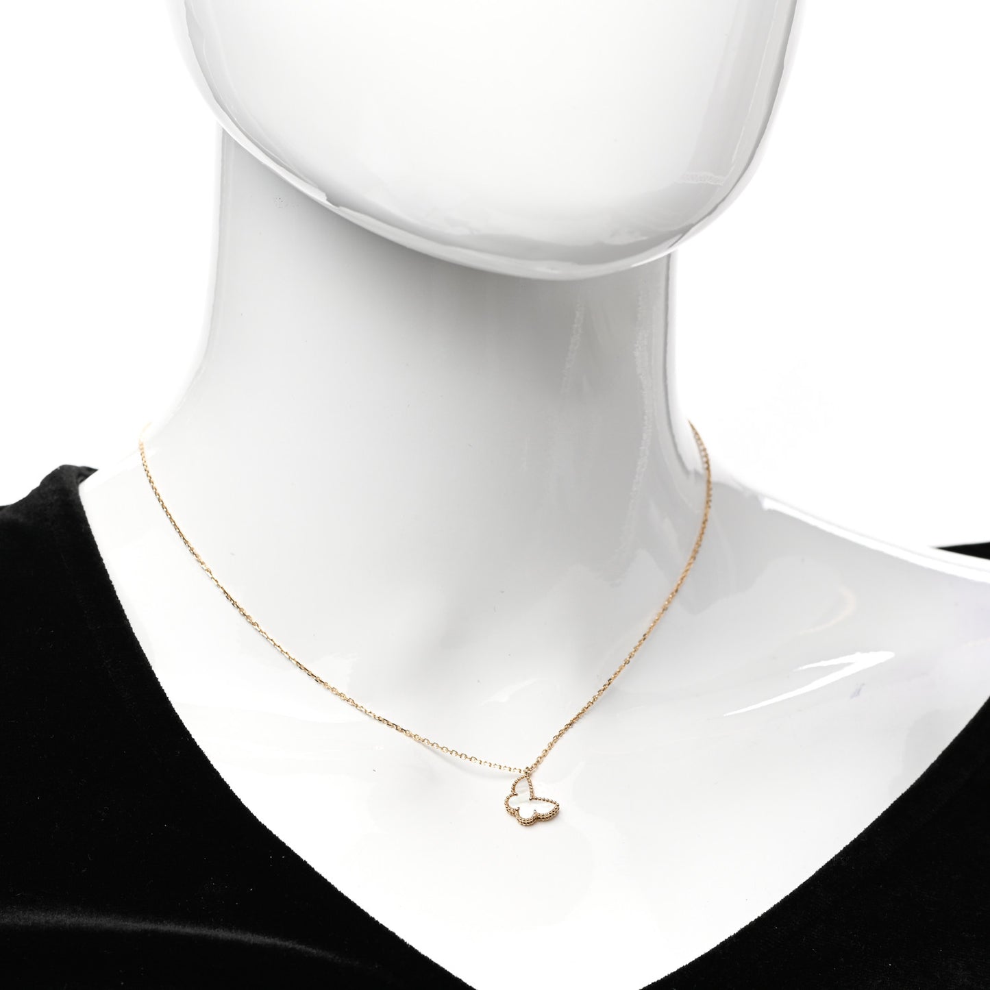 18K Yellow Gold Mother of Pearl Sweet Alhambra Butterfly Pendant Necklace