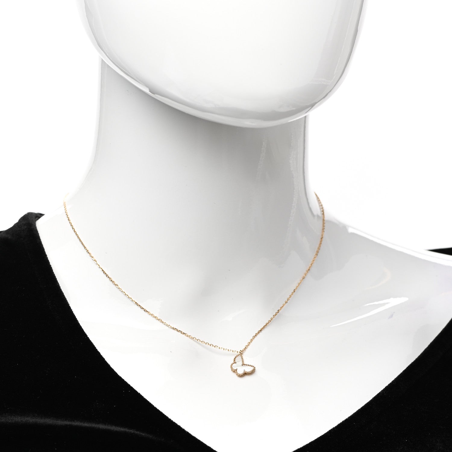 Van Cleef & Arpels 18K Yellow Gold Mother of Pearl Sweet Alhambra Butterfly Pendant Necklace 2 of 5