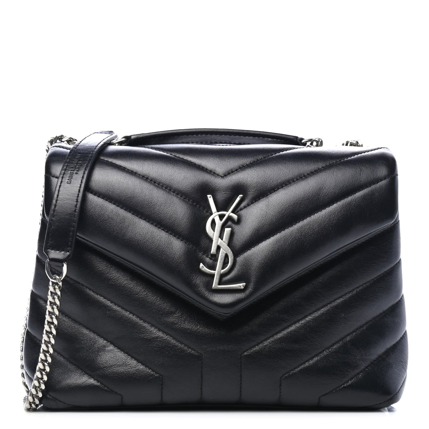 Calfskin Y Quilted Monogram Small Loulou Chain Satchel Black