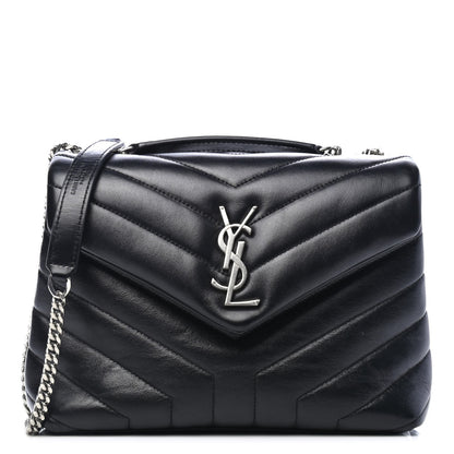 Saint Laurent Calfskin Y Quilted Monogram Small Loulou Chain Satchel Black 1 of 7