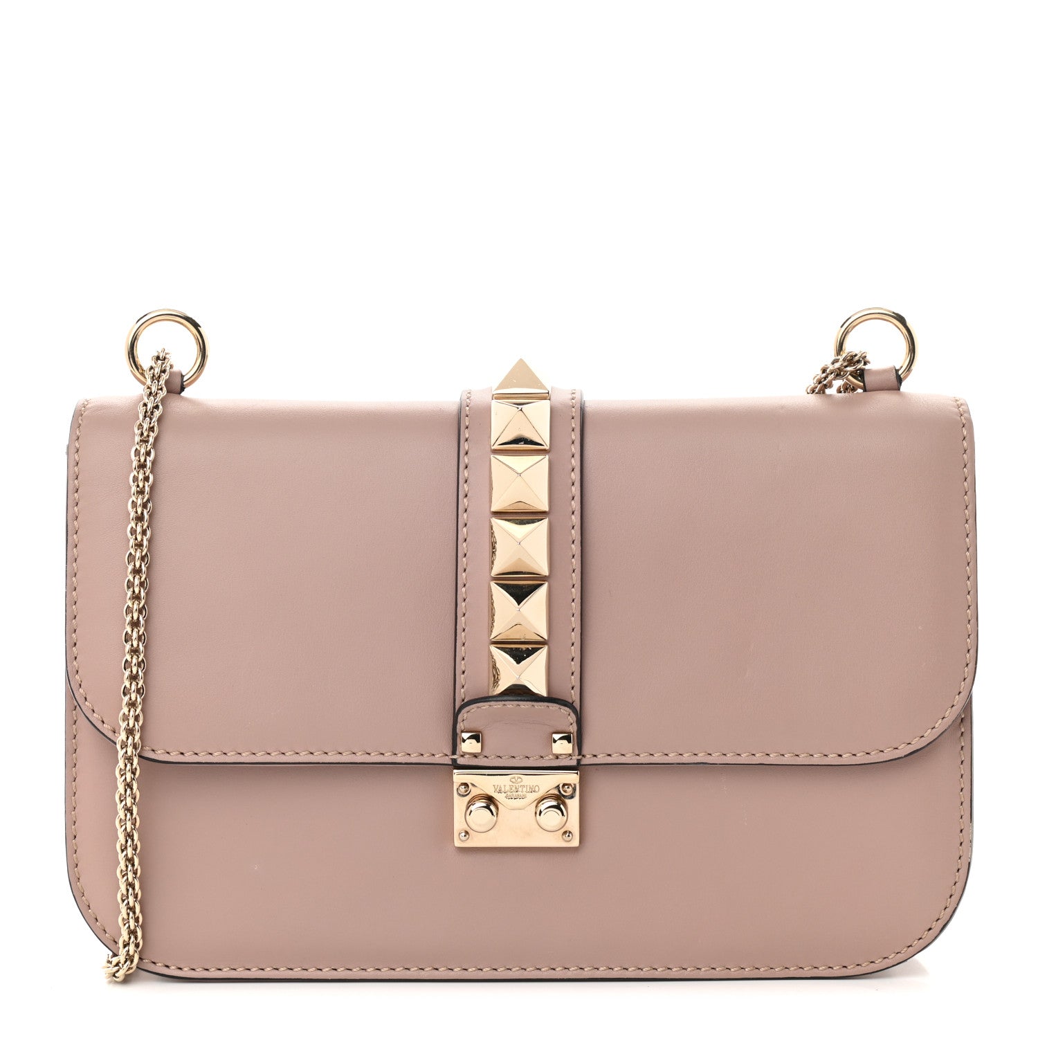 Valentino Garavani Vitello Medium Glam Lock Rockstud Flap Poudre 1 of 12