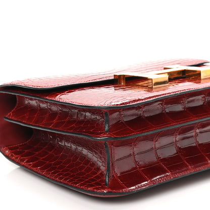Hermes Shiny Niloticus Crocodile Lizard Marquette Constance 24 Rouge H 9 of 10