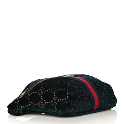 Gucci Velvet GG Monogram Web Belt Bag Blue Beige 4 of 12