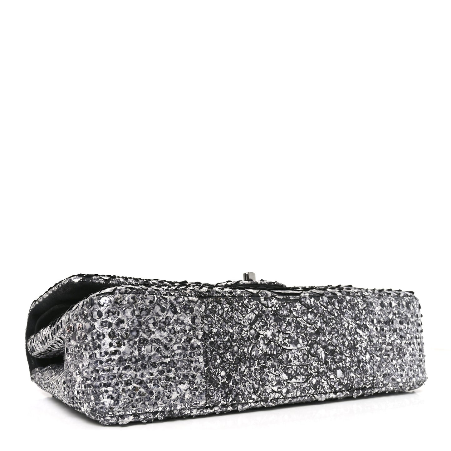Metallic Snakeskin Medium Double Flap Black Silver