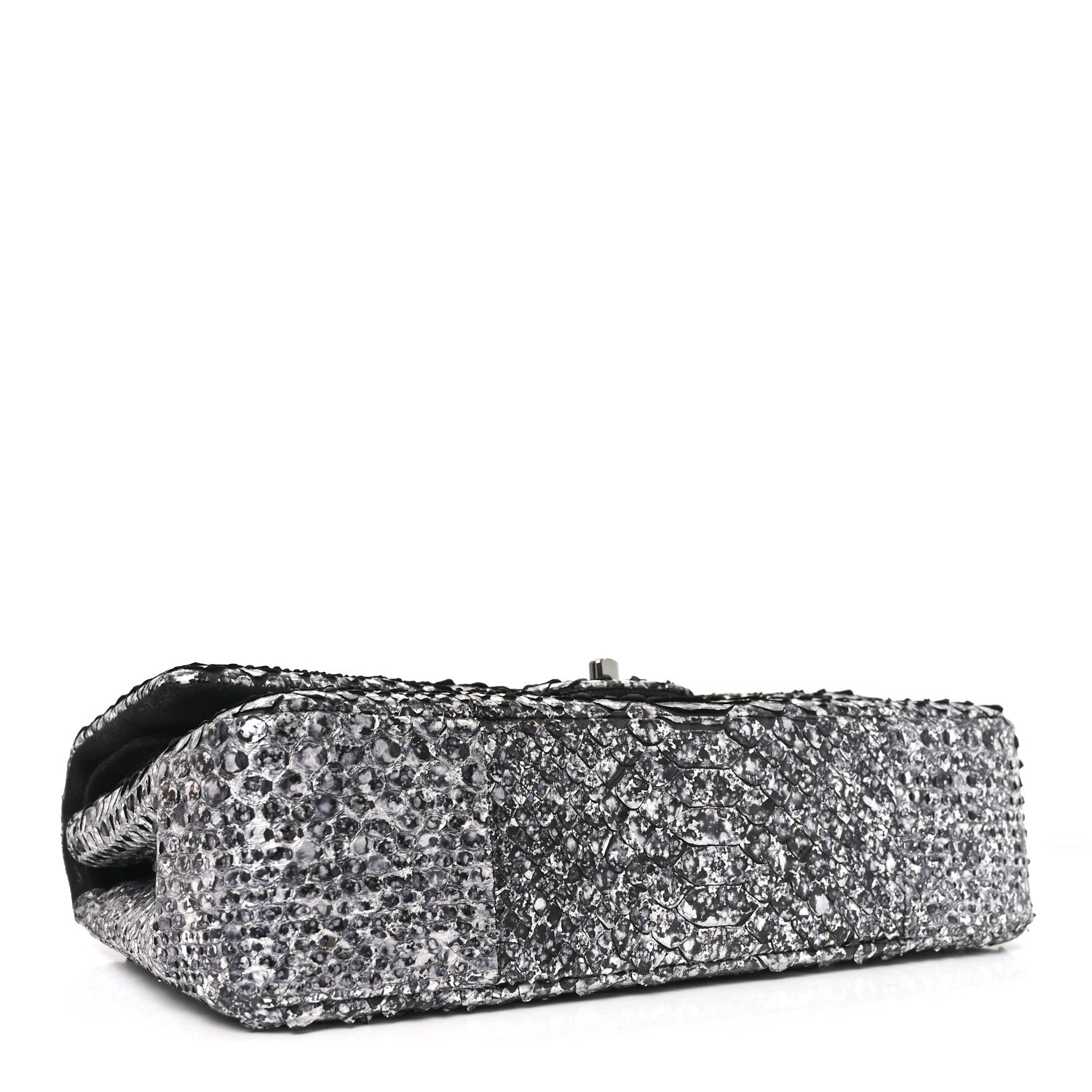 Chanel Metallic Snakeskin Medium Double Flap Black Silver 4 of 11