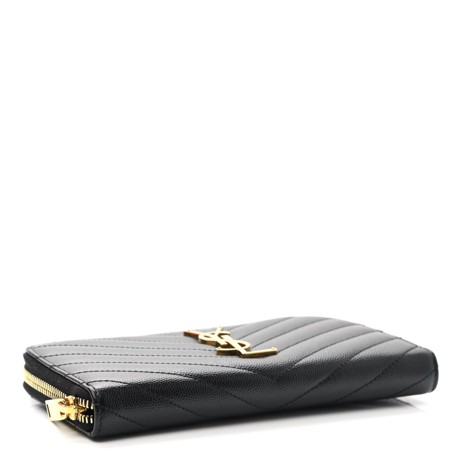 Saint Laurent Grain De Poudre Matelasse Chevron Monogram Zip Around Wallet Black 4 of 8