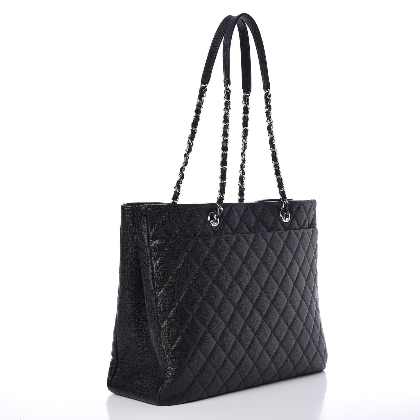 Caviar Quilted Large CC Shopping Tote Black