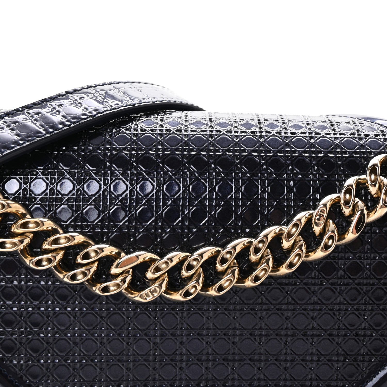 Christian Dior Metallic Patent Micro-Cannage Medium Diorama Flap Bag Navy Blue 8 of 10