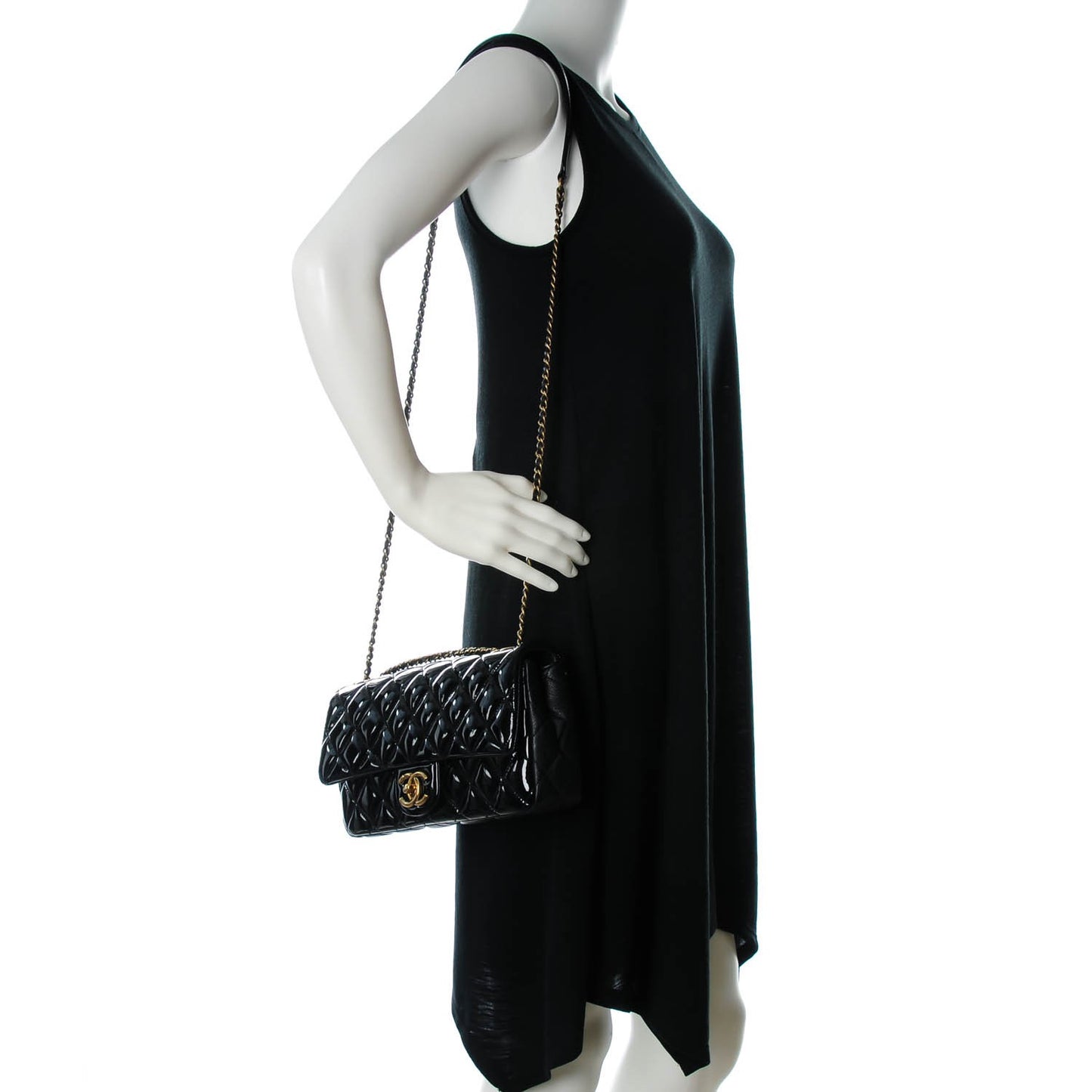 Patent Goatskin Quilted Medium CC Eyelet Flap Black
