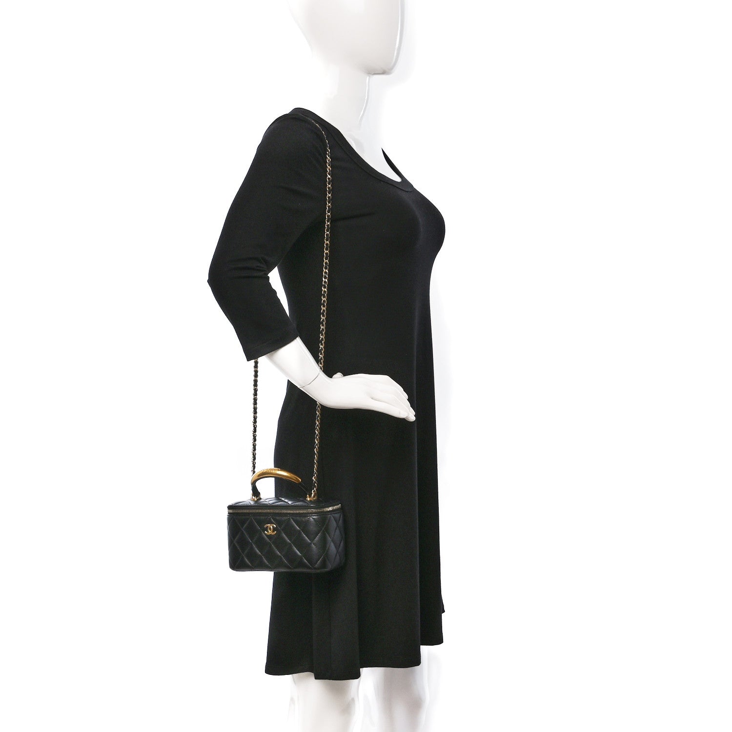 Chanel Lambskin Quilted Metal Small Top Handle Vanity Case With Chain Black 2 of 9
