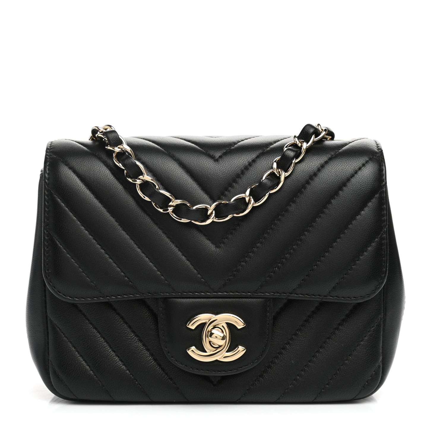 Lambskin Chevron Quilted Mini Square Flap Black