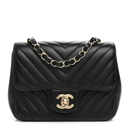 Chanel Lambskin Chevron Quilted Mini Square Flap Black 1 of 11
