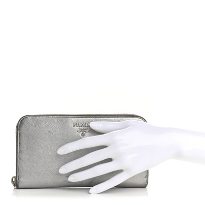 Prada Saffiano Metal Zip Around Wallet Argento 2 of 18