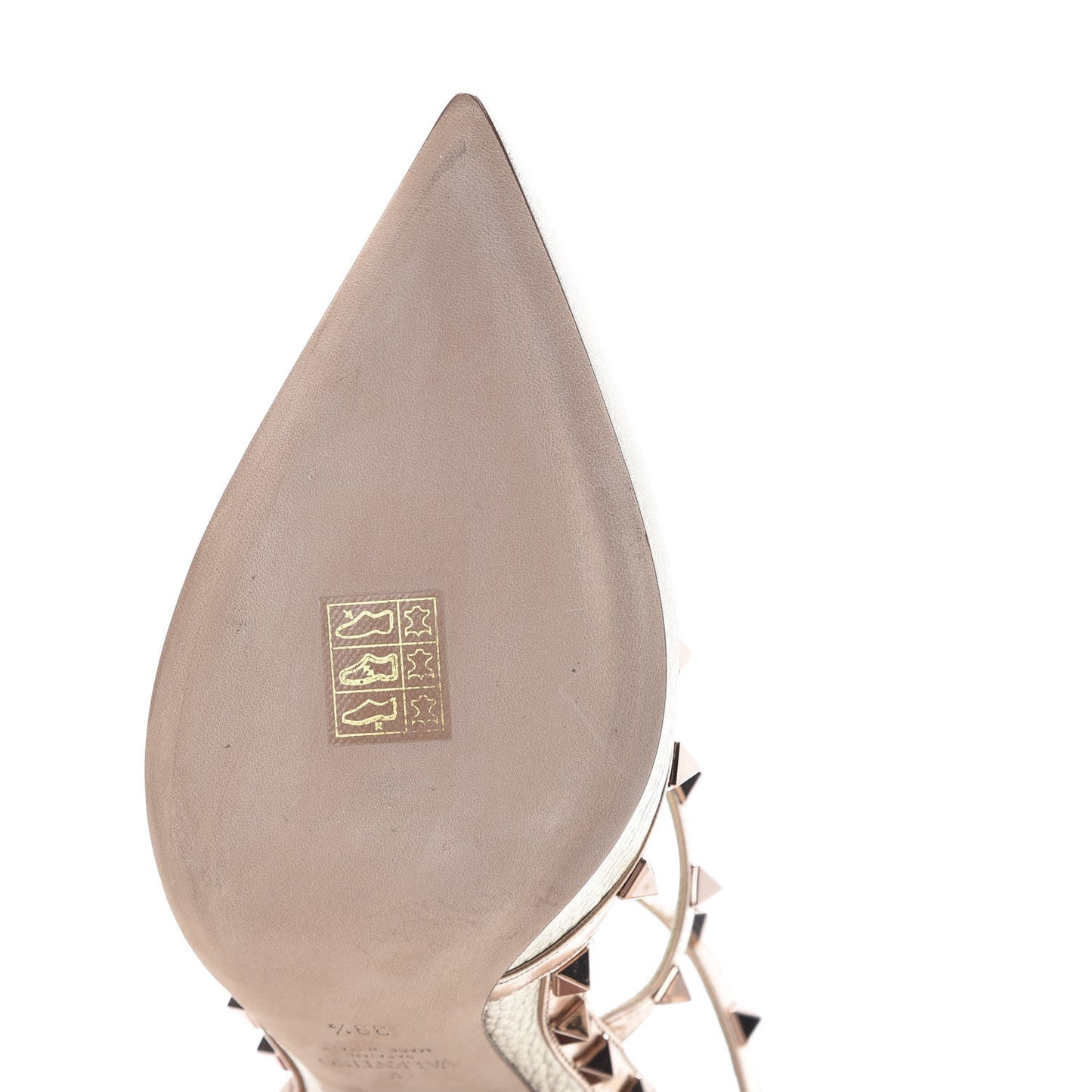 Metallic Pebbled Calfskin Rockstud Ankle Strap 100mm Pumps 39.5 Rame Sahara