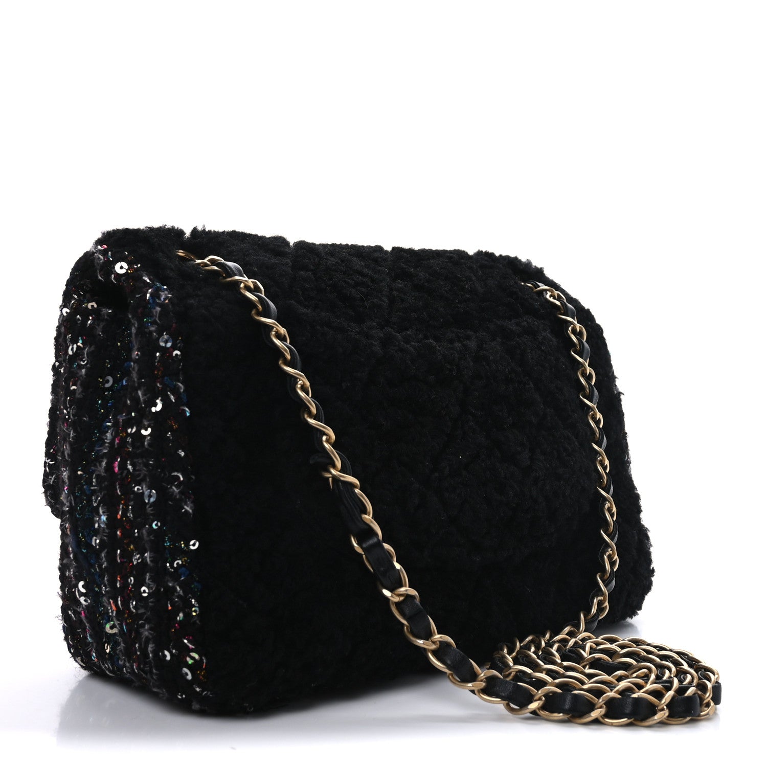 Chanel Shearling Sequin Tweed Quilted Single Flap Black 3 of 10