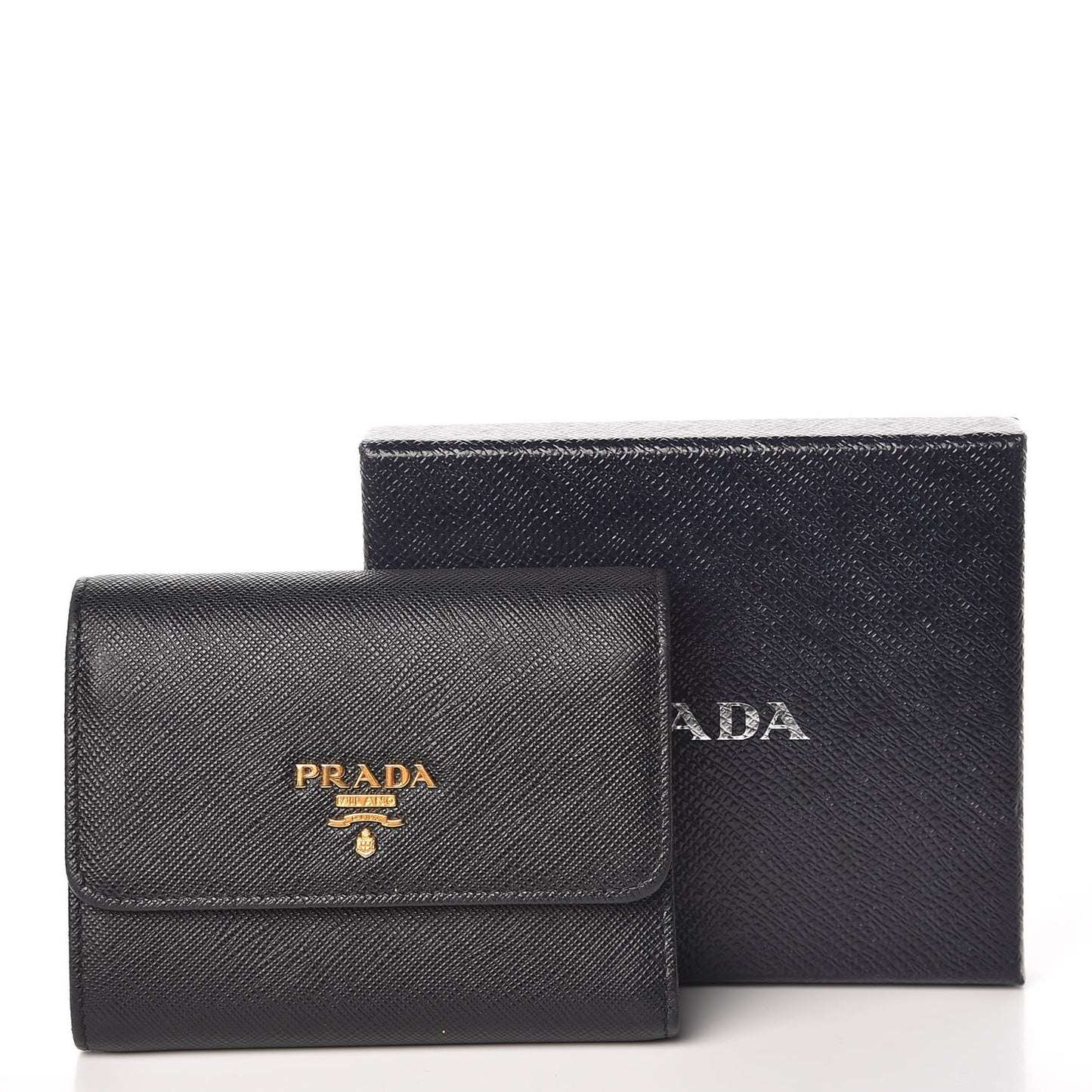 Saffiano Metal Tri-Fold Wallet Black