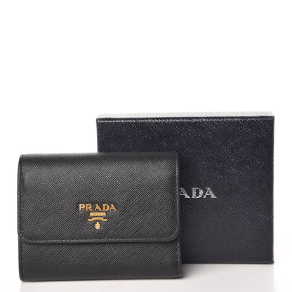 Prada Saffiano Metal Tri-Fold Wallet Black 9 of 9