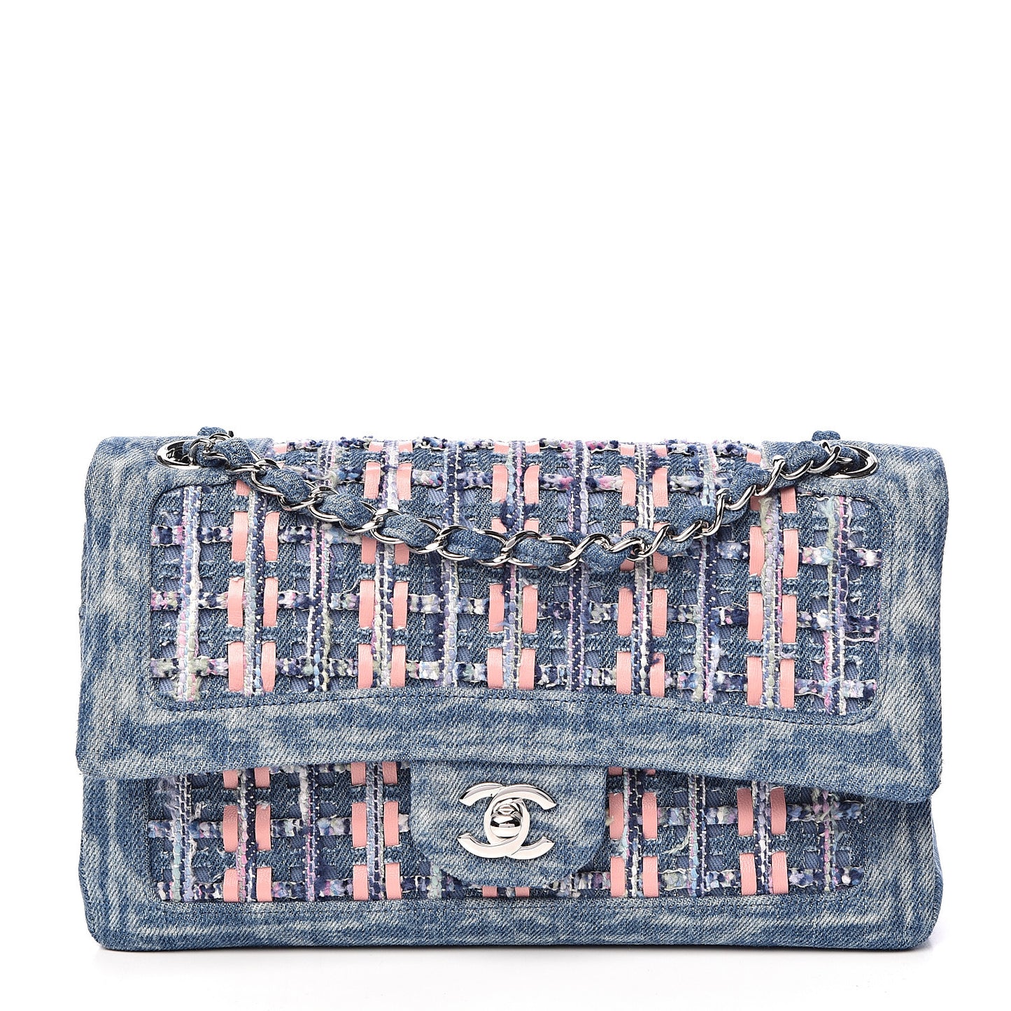 Denim Tweed Quilted Medium Double Flap Blue