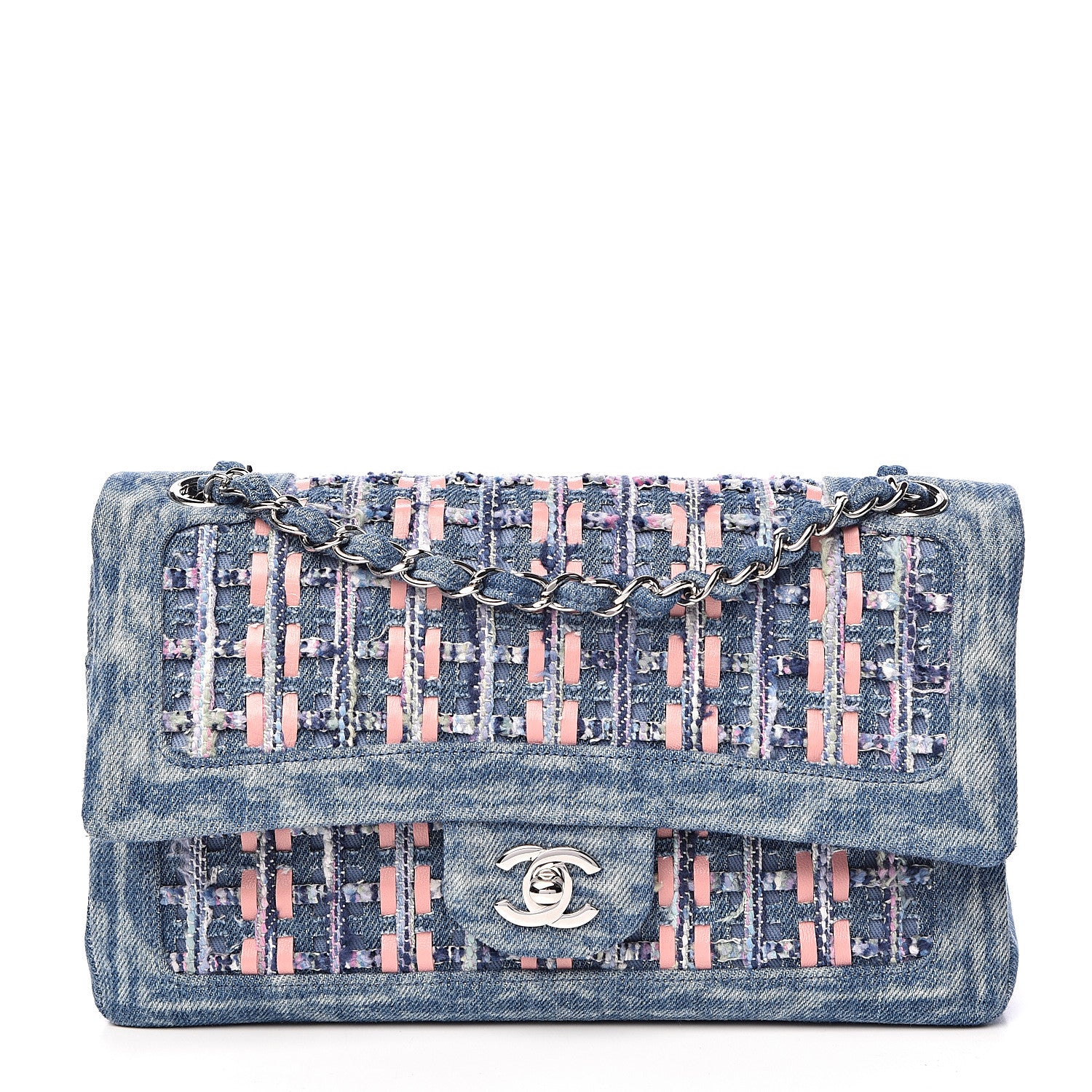 Chanel Denim Tweed Quilted Medium Double Flap Blue 1 of 12