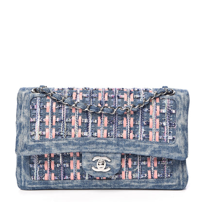 Chanel Denim Tweed Quilted Medium Double Flap Blue 1 of 12