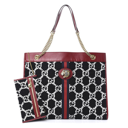 Gucci Tweed GG Monogram Large Rajah Chain Tote Romantic Cherry Black White 1 of 11