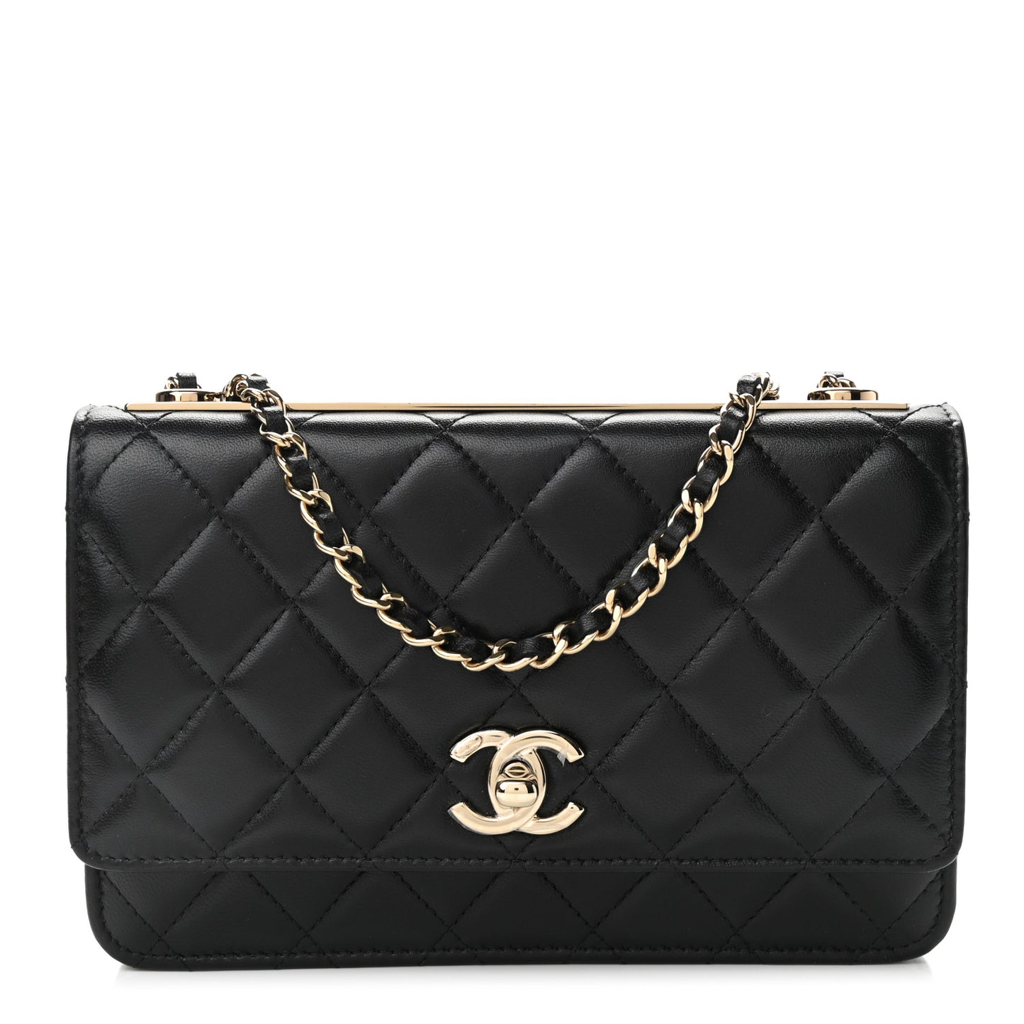 Lambskin Quilted Trendy CC Wallet On Chain WOC Black