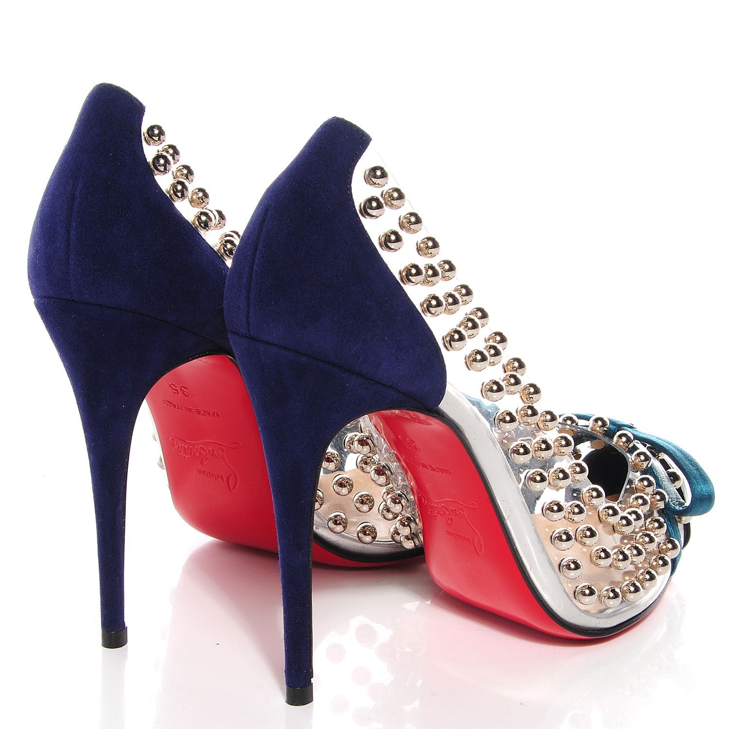 Christian Louboutin Suede Patent Bille et Boule 100 Studded Bow Pumps Navy 35 4 of 6