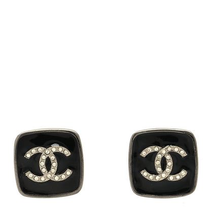 Chanel Enamel Strass CC Earrings Black 1 of 5