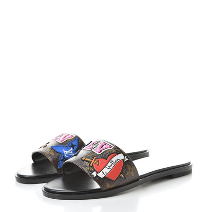 Louis Vuitton Patent Calfskin Monogram LV Black Heart Flat Mules 37 Cacao 3 of 8