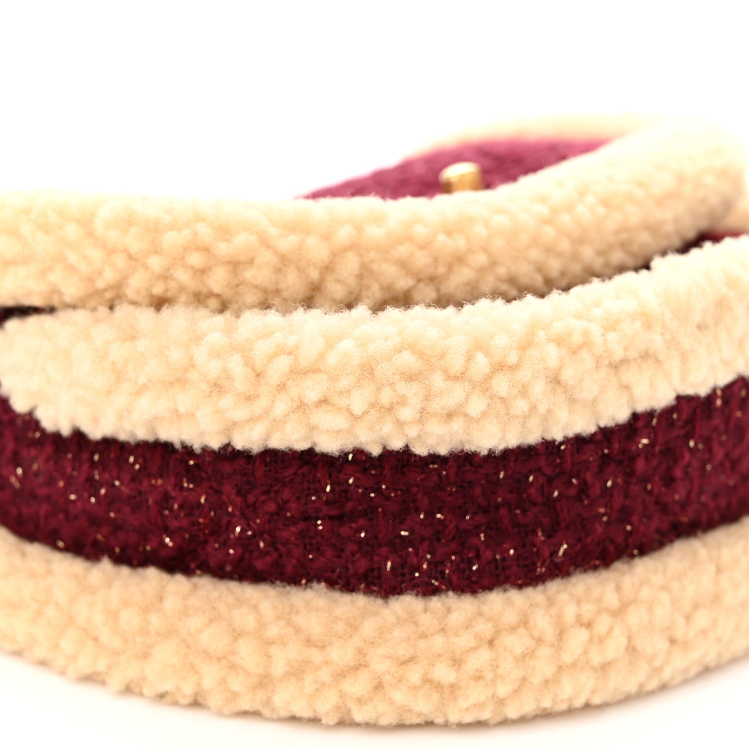 Chanel Tweed Shearling Quilted Messenger Flap Burgundy 9 of 10