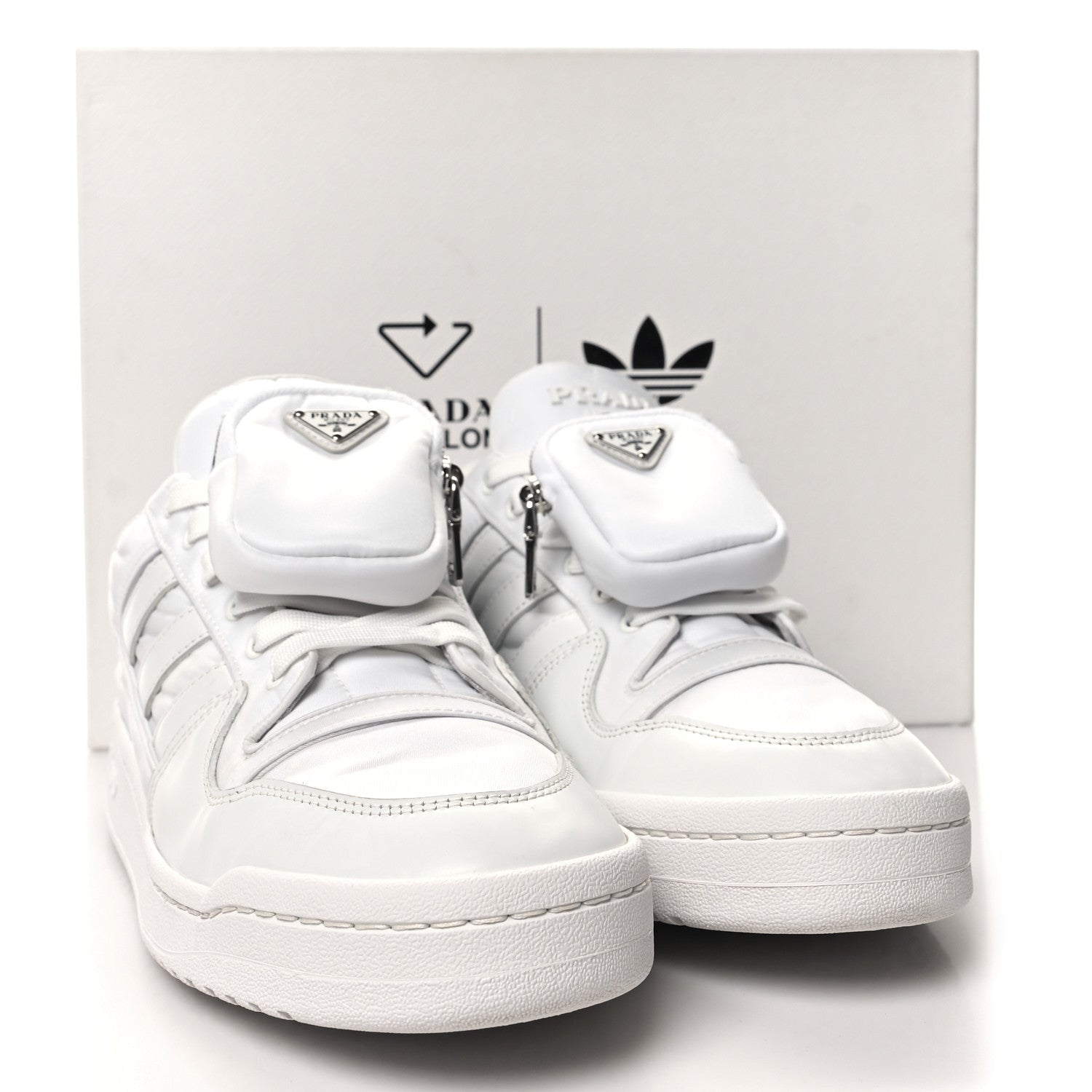 Prada X ADIDAS Re-Nylon Gabardine Metal Triangle Logo Mens Wheel Pouch Pocket Low Top Sneakers 11 White 8 of 8