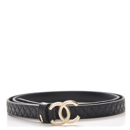 Chanel Calfskin Quilted Logo Skinny Belt 75 30 Black 1 of 7