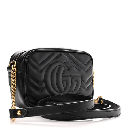 Gucci Calfskin Matelasse Mini GG Marmont Chain Shoulder Bag Black 3 of 11