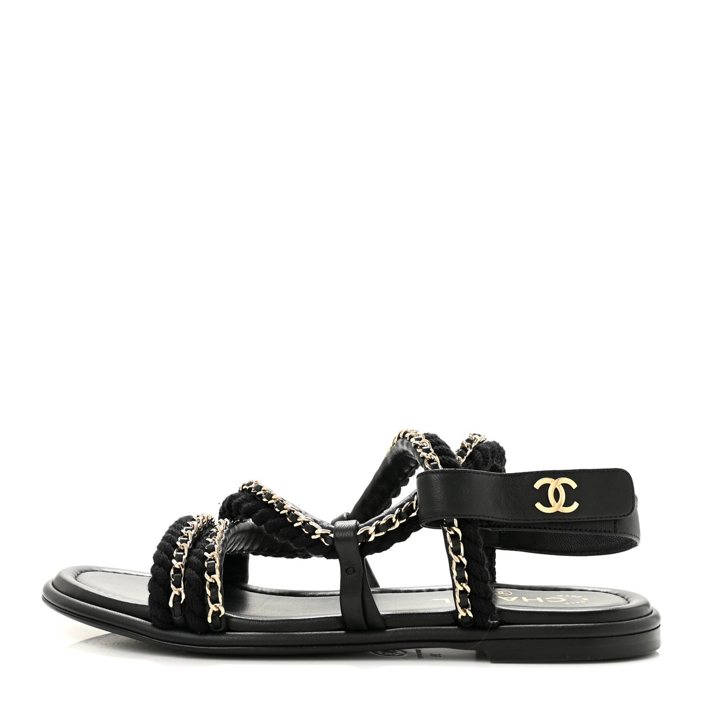 Cord Lambskin CC Chain Sandals 39 Black